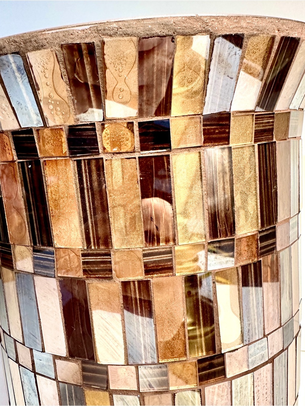 11” Decorative Stained Glass Mosaic Hurricane Vase - Picture 3 of 11